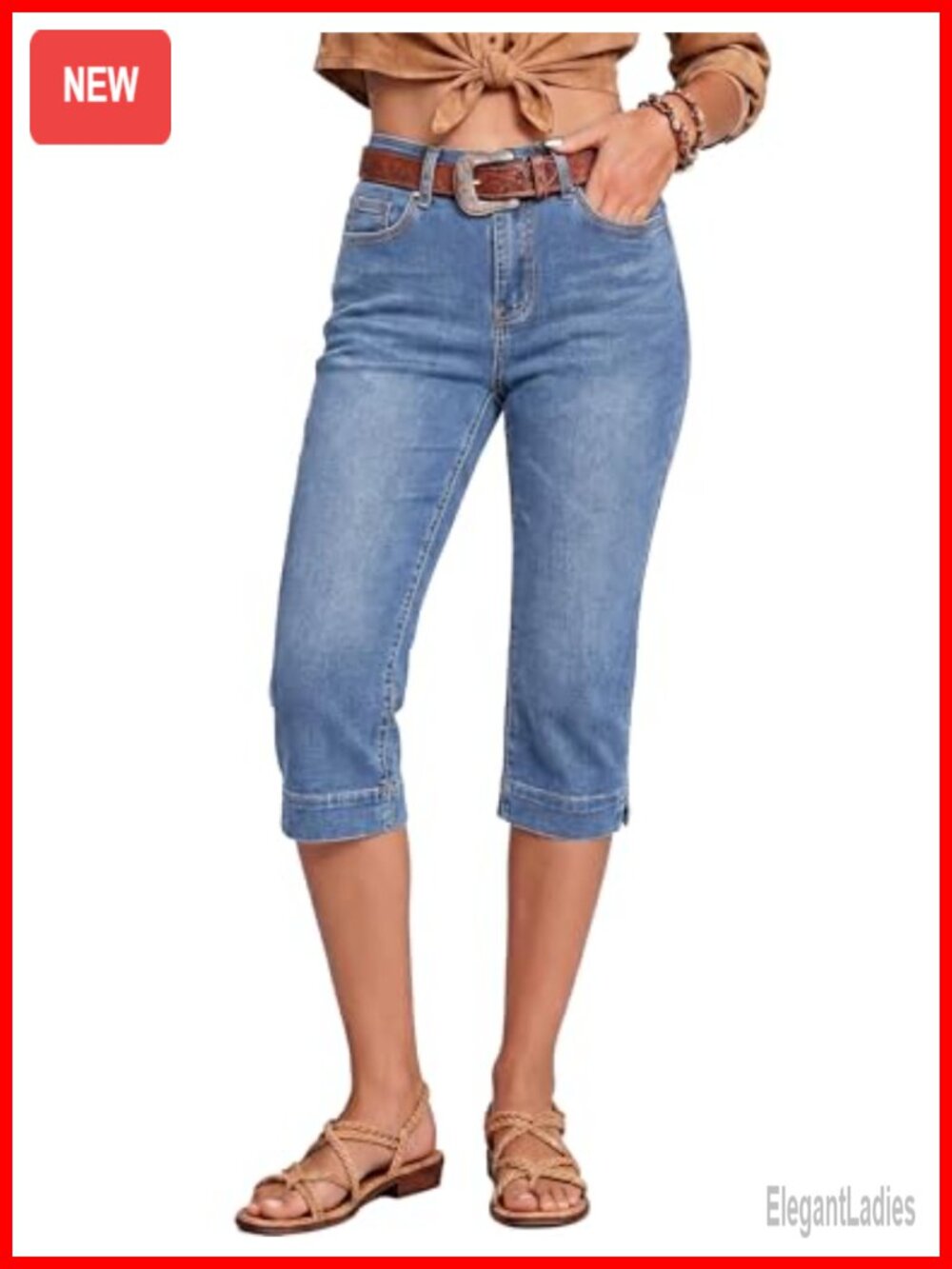 High Waisted Split Hem Capri Jeans for Women Trendy Skinny Stretch Denim